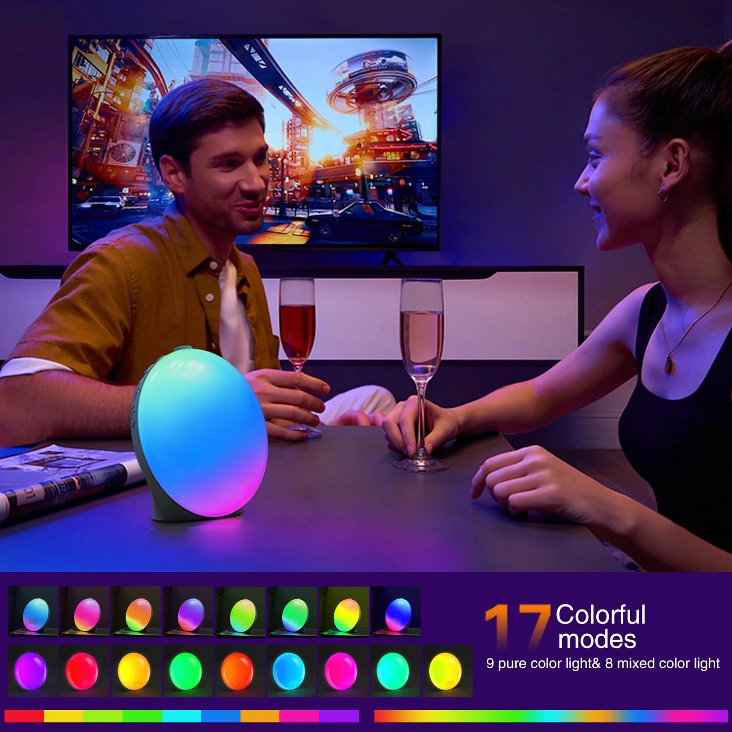 Experience Gentle Mornings with the Sunrise Alarm Clock - Dual Alarms, FM Radio, and 17 Colors for a Perfect Wake-Up!