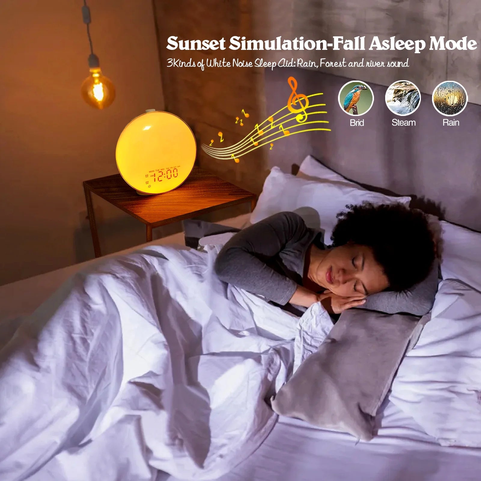Experience Gentle Mornings with the Sunrise Alarm Clock - Dual Alarms, FM Radio, and 17 Colors for a Perfect Wake-Up!